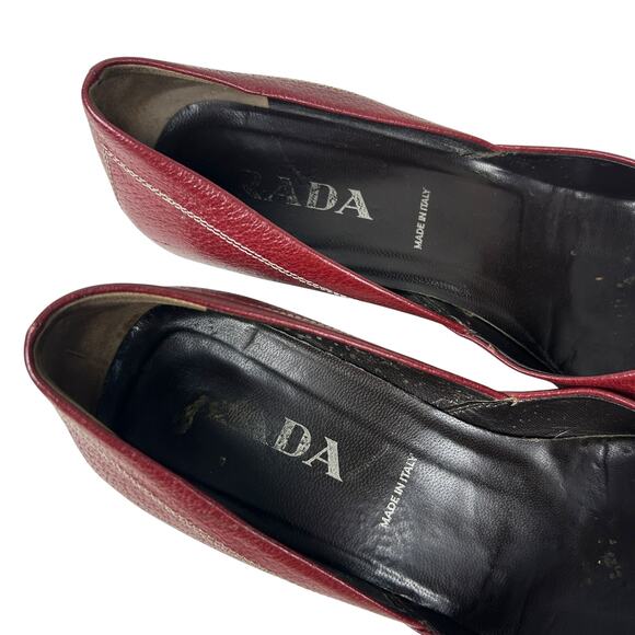 Prada Red Leather Pointed Toe Bow Vintage 90s Kitten Heels 7.5 - Picture 2 of 6